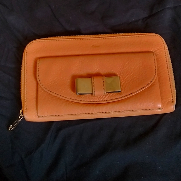 Vintage long chloe leather zip around wallet with bow multi compartment